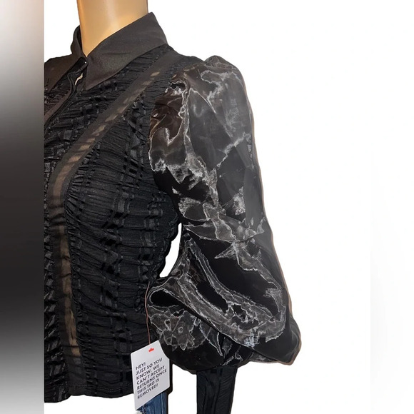 ASOS LUXE ruched chiffon shirt in black size 4 - Picture 7 of 10